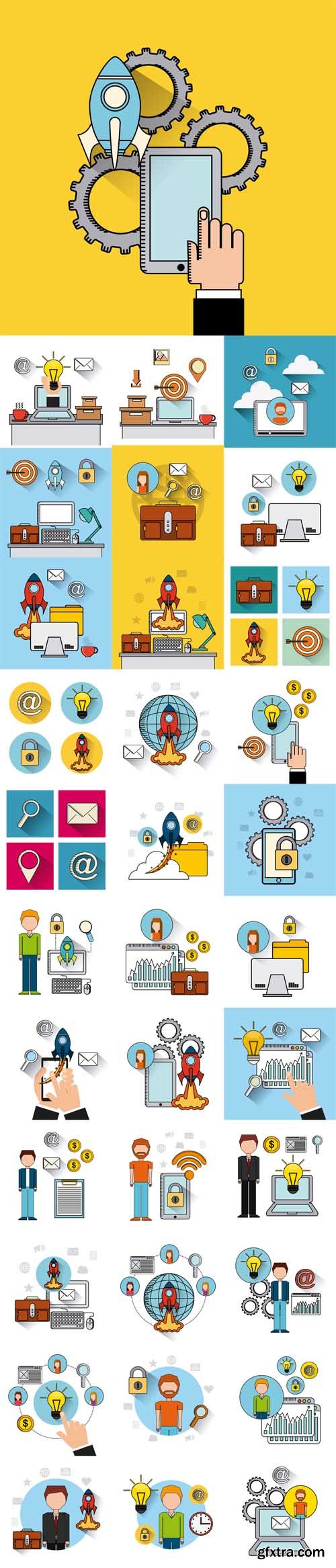 Vector Set - Search Engine Optimization Flat Icons Illustration Design