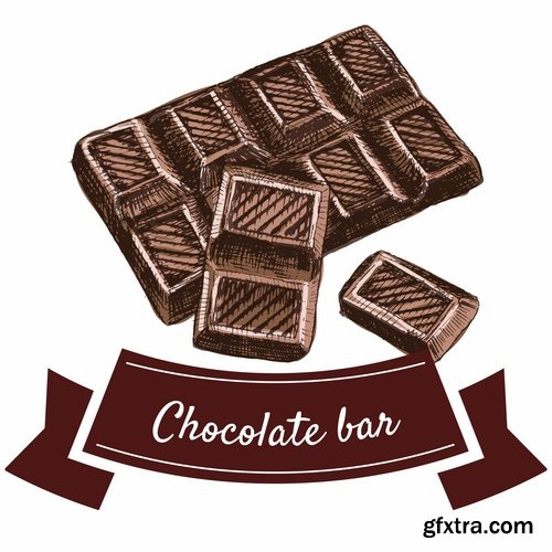 Collection of meat chocolate coffee drink cocktail drawn vector illustration picture 25 EPS