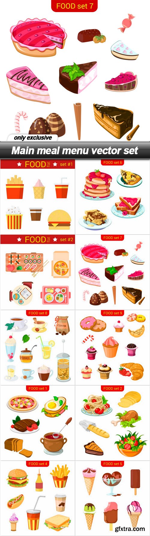 Main meal menu vector set - 10 EPS