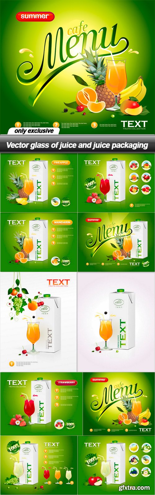 Vector glass of juice and juice packaging - 10 EPS