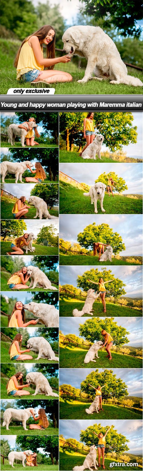 Young and happy woman playing with Maremma italian - 17 UHQ JPEG