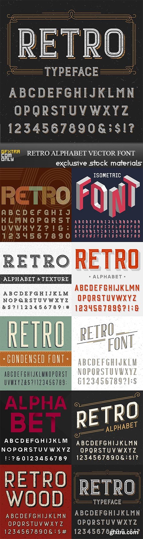 Retro alphabet vector font, 10 x EPS