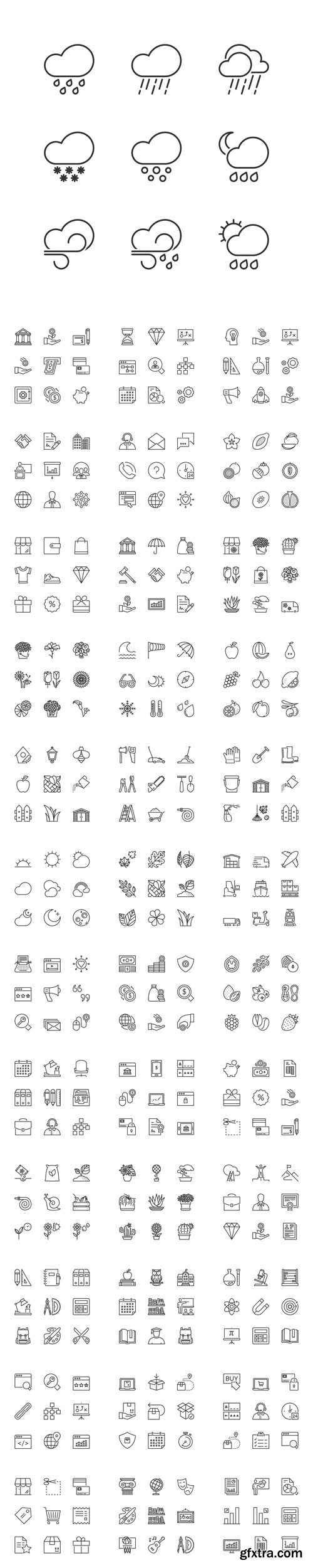 Vector Set - Different Line Icons. Flat Symbols