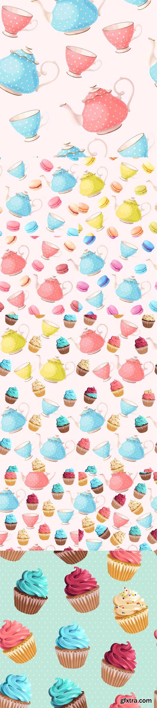 Vector Set - Seamless Teacups and Cupcakes