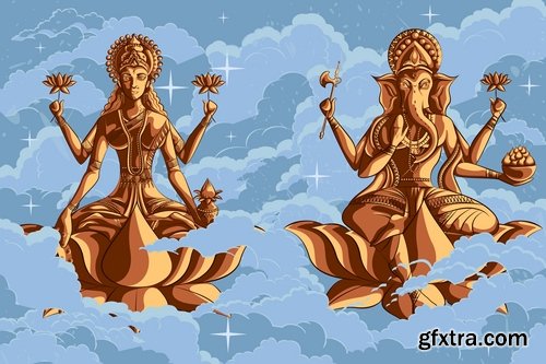 Collection of Indian ethnicity god gods vector image 25 EPS