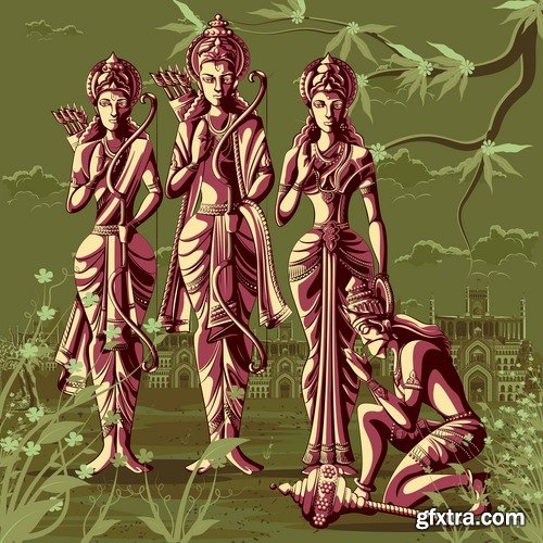 Collection of Indian ethnicity god gods vector image 25 EPS