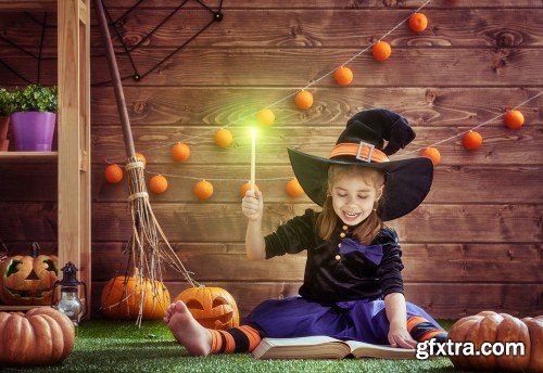 Children and pumpkins on Halloween