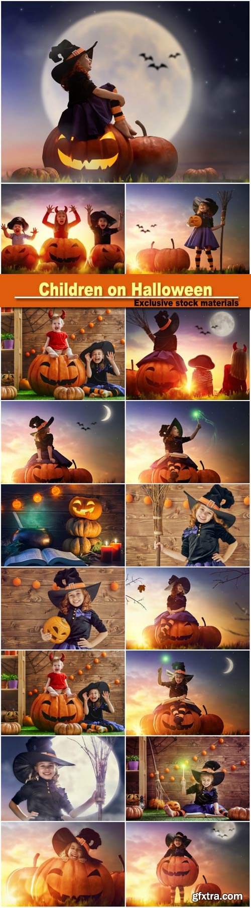 Children and pumpkins on Halloween