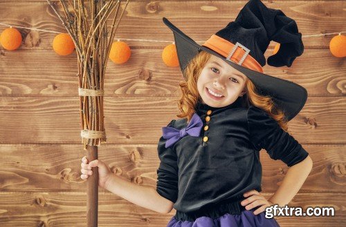 Children and pumpkins on Halloween