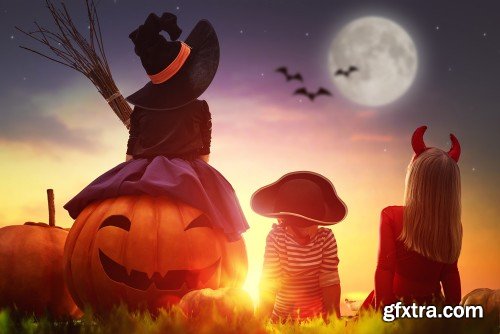 Children and pumpkins on Halloween