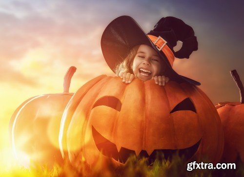 Children and pumpkins on Halloween