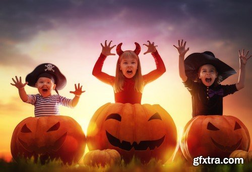 Children and pumpkins on Halloween