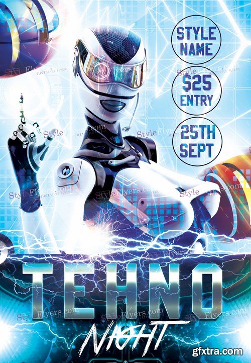 Techno Night PSD Flyer Template + Facebook Cover