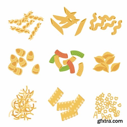 Collection Pasta macaroni spaghetti flour products a vector Image 25 EPS