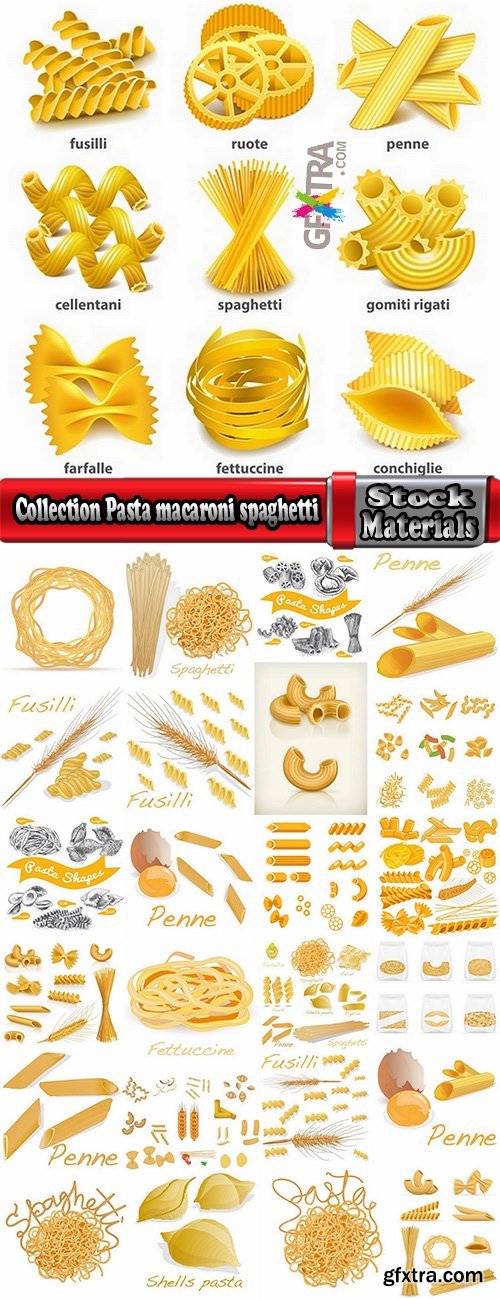 Collection Pasta macaroni spaghetti flour products a vector Image 25 EPS