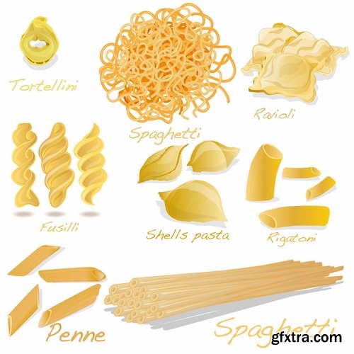 Collection Pasta macaroni spaghetti flour products a vector Image 25 EPS