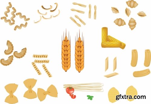 Collection Pasta macaroni spaghetti flour products a vector Image 25 EPS