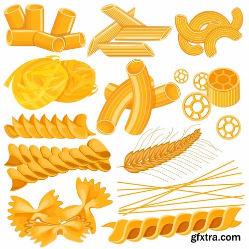 Collection Pasta macaroni spaghetti flour products a vector Image 25 EPS