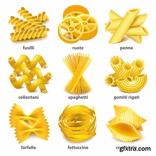 Collection Pasta macaroni spaghetti flour products a vector Image 25 EPS