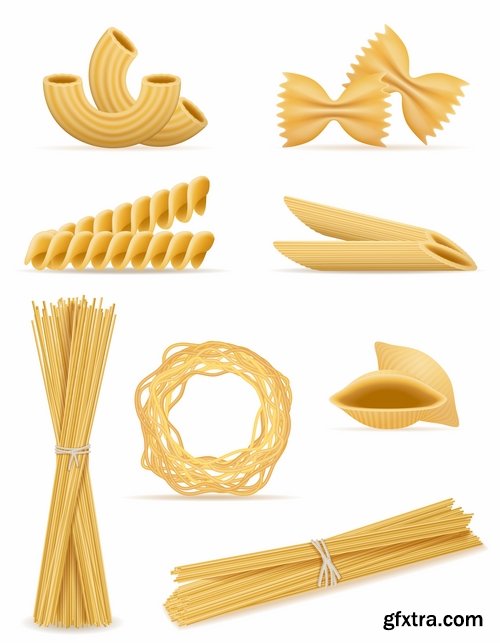 Collection Pasta macaroni spaghetti flour products a vector Image 25 EPS