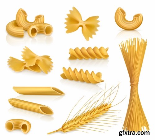 Collection Pasta macaroni spaghetti flour products a vector Image 25 EPS