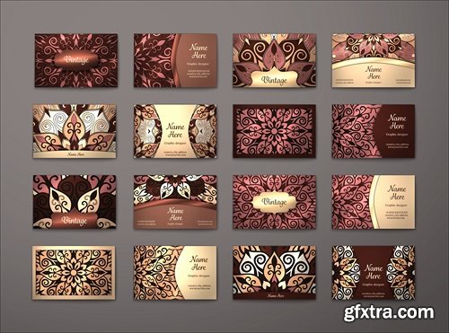 Collection vintage business card card cover ethnic mandala pattern 25 EPS