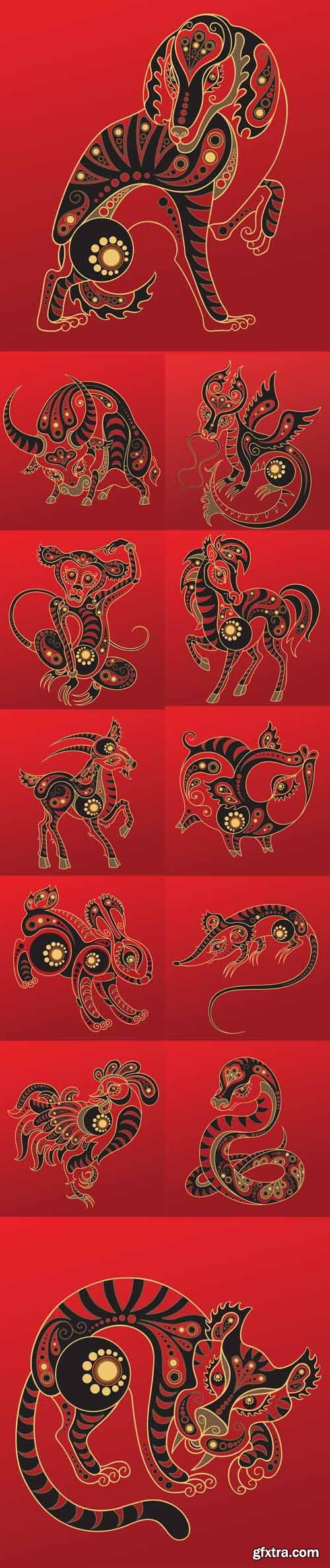 Vector Set - Chinese Horoscope Animal Signs