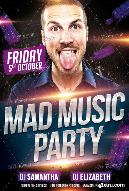 Mad Music Party PSD Flyer Template + Facebook Cover