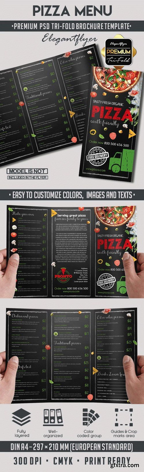 Pizza Menu – Premium Tri-Fold PSD Brochure Template