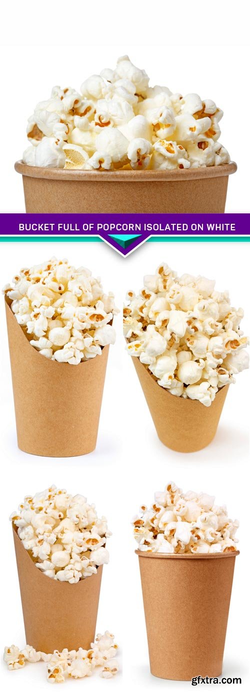 Bucket full of popcorn isolated on white 5X JPEG