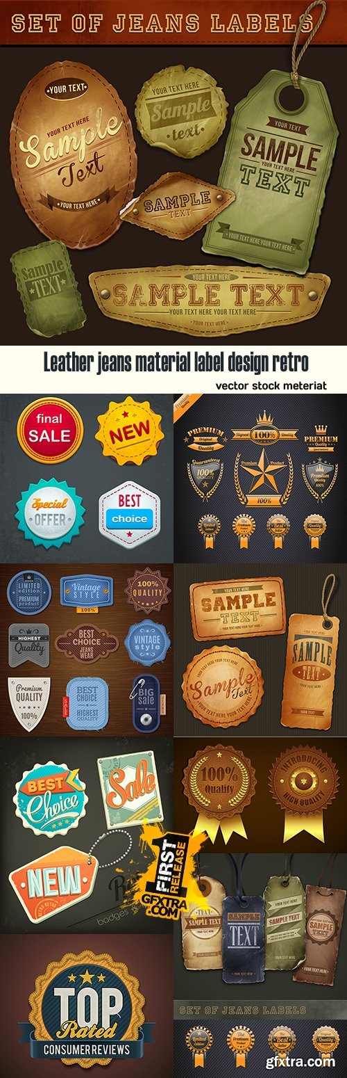 Leather jeans material label design retro