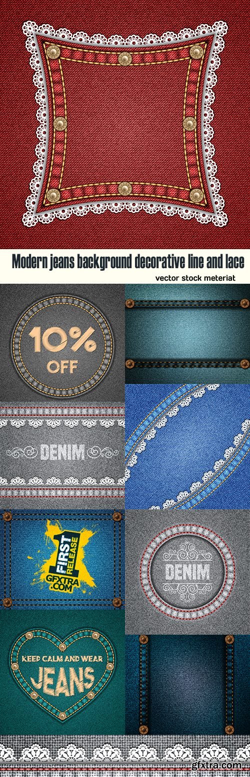 Modern jeans background decorative line and lace