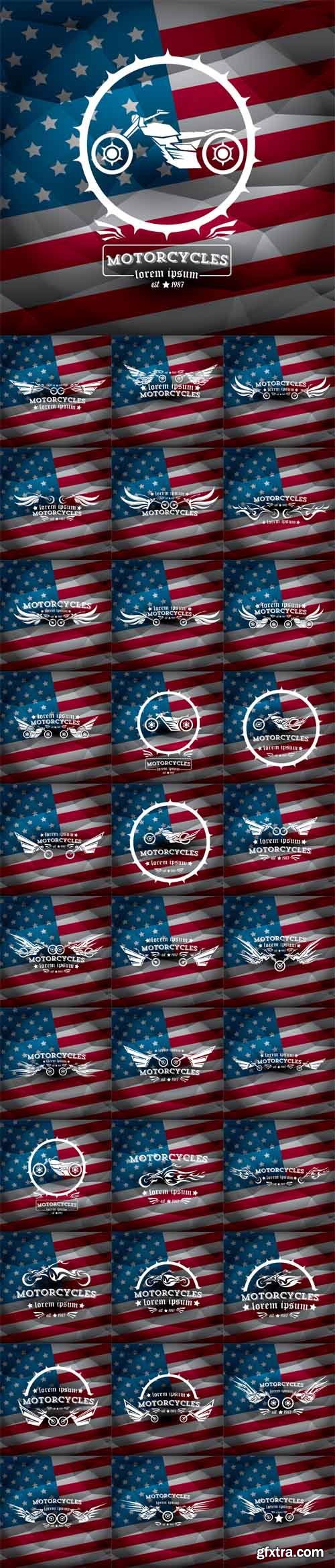 Vector Set - Vintage American Motorcycle Club Labels or Badges