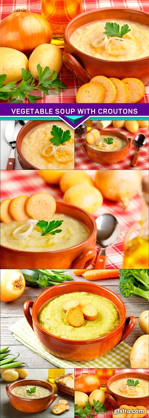 Vegetable soup with croutons and fresh ingredients 6X JPEG