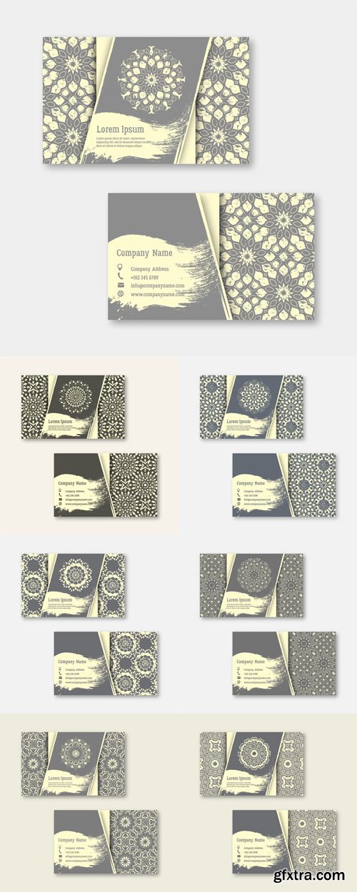 Vector Set - Business Visiting Greeting Cards with Hand Drawn Mandala