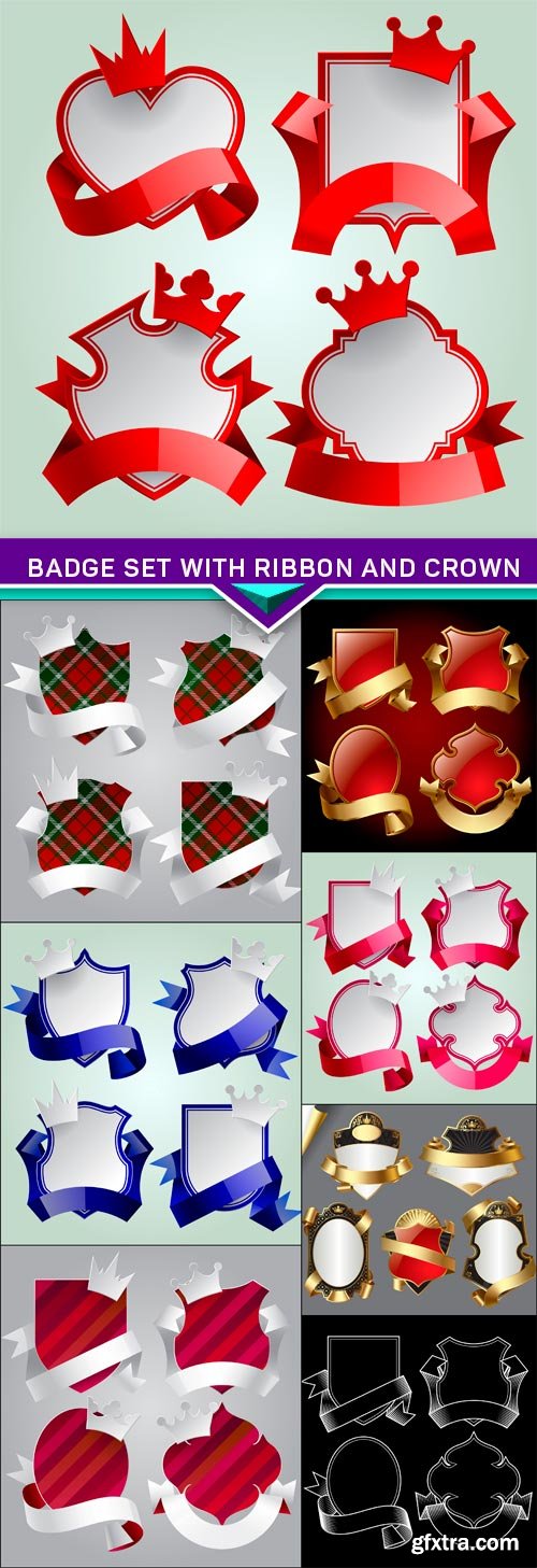 Badge set with ribbon and crown 8X EPS