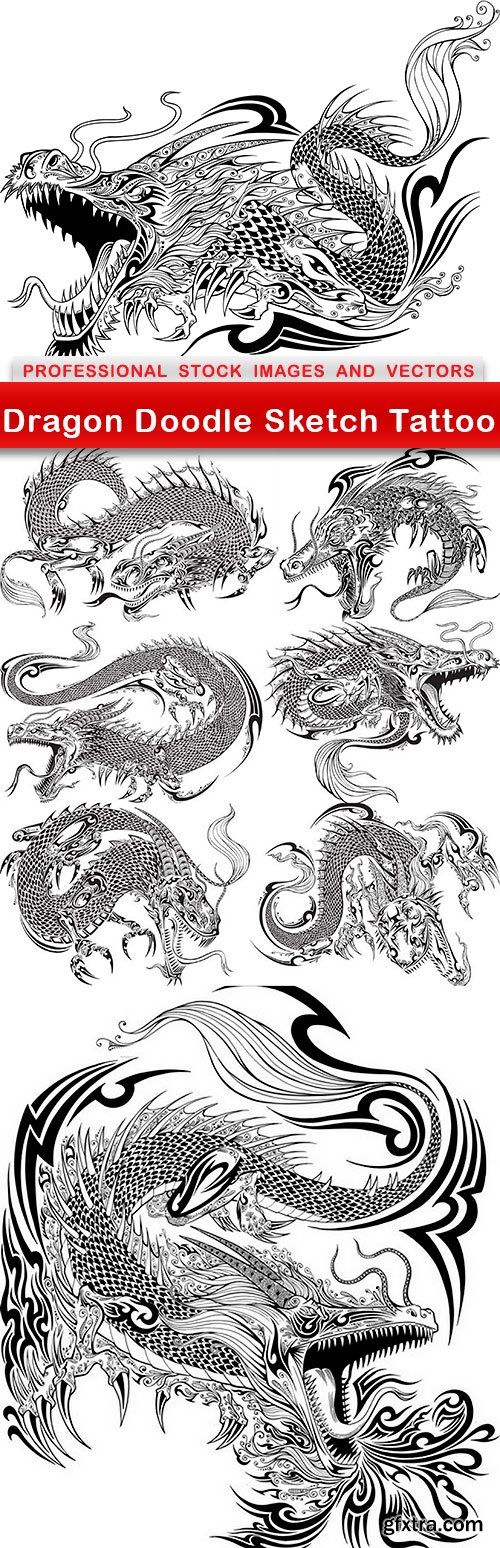 Dragon Doodle Sketch Tattoo - 8 EPS