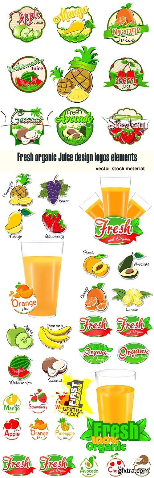 Fresh organic Juice design logos elements