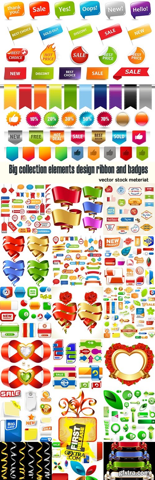 Big collection elements design ribbon and badges