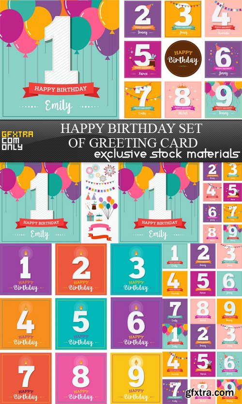 Happy Birthday Set of Greeting Card - 6 EPS