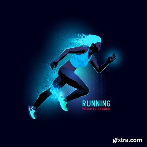 Collection of running sport sportsman sprinter runner vector image 25 EPS