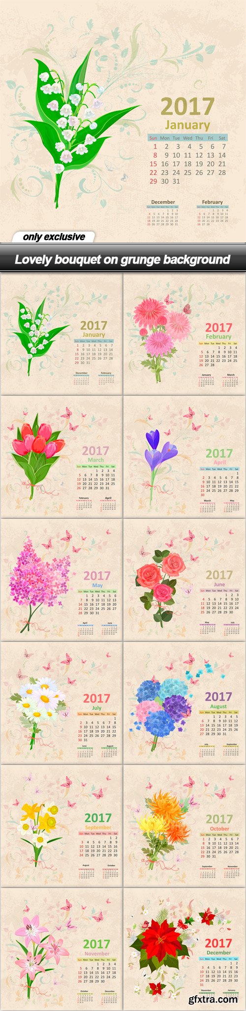 Lovely bouquet on grunge background - 12 EPS