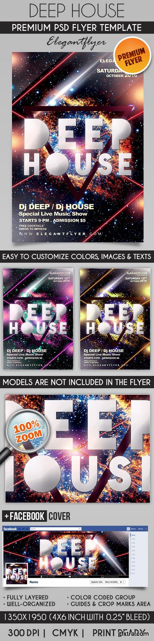 Deep House – Flyer PSD Template + Facebook Cover