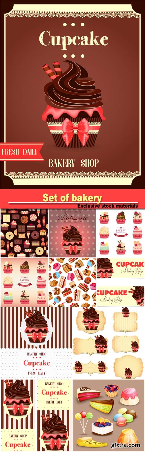 Set of bakery, vector cupcake