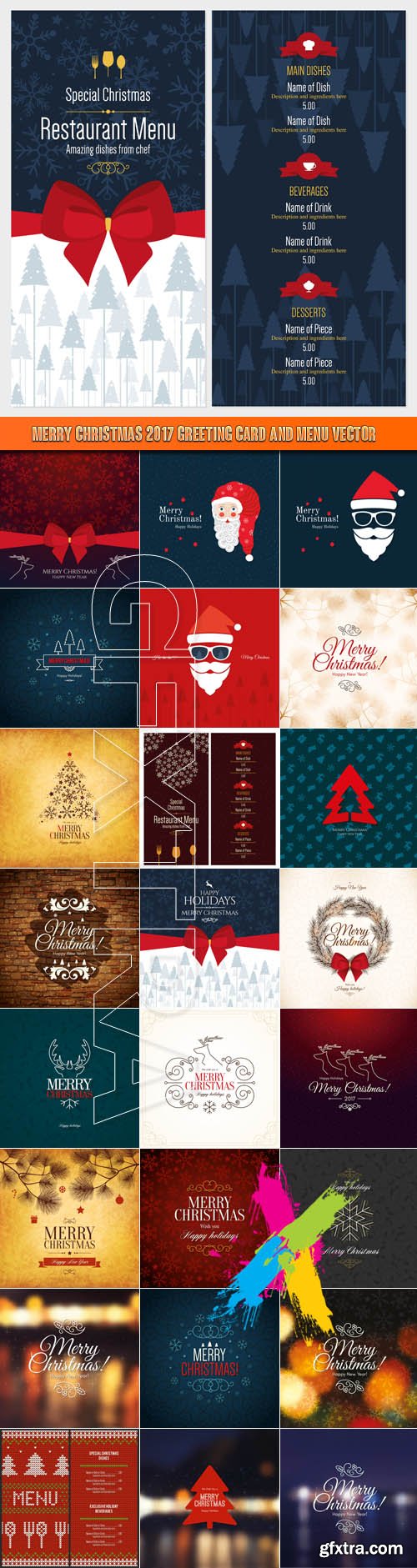 Merry Christmas 2017 greeting card and menu vector