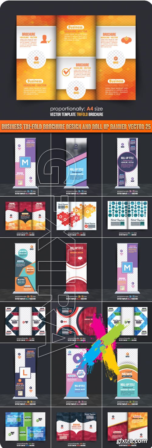 Business Tri-Fold Brochure Design and Roll up banner vector 25