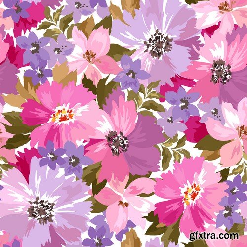 Vector set, seamless flowers pattern 8X EPS