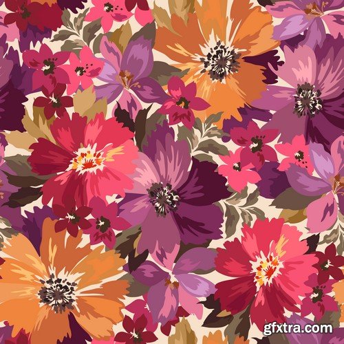 Vector set, seamless flowers pattern 8X EPS