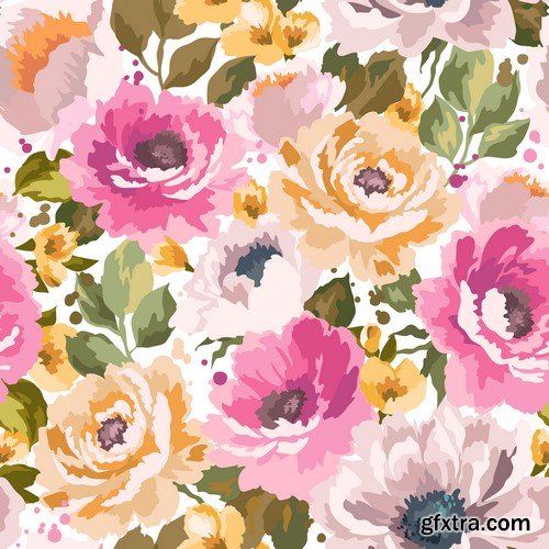 Vector set, seamless flowers pattern 8X EPS