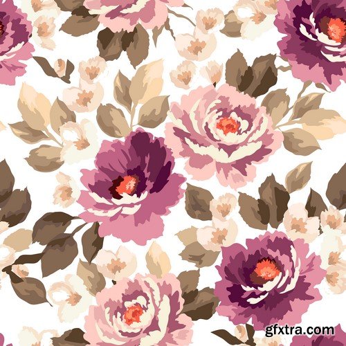 Vector set, seamless flowers pattern 8X EPS